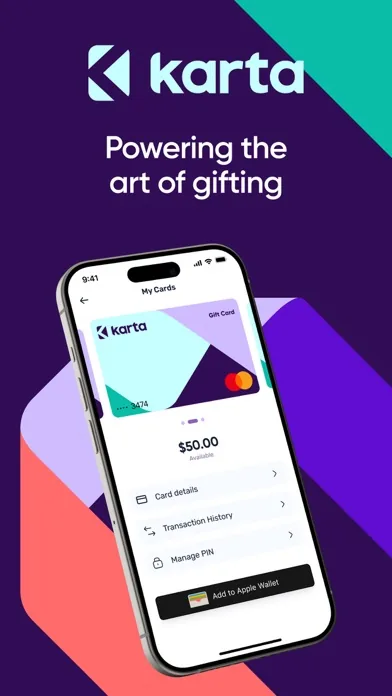 Karta Gift Cards mobile app preview